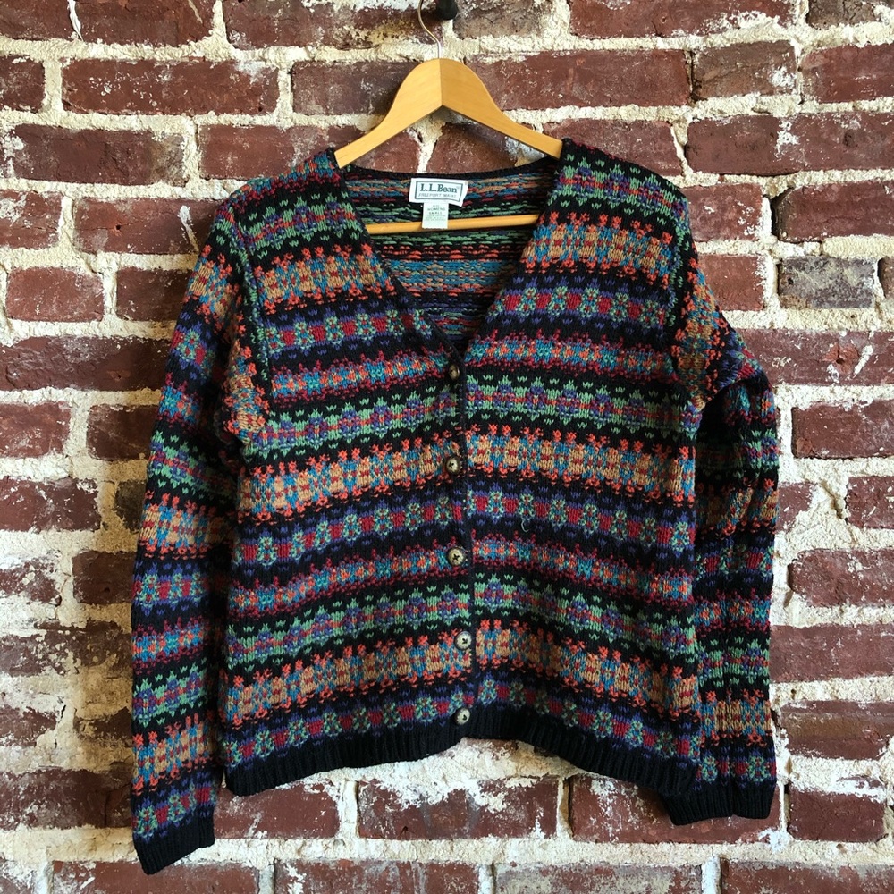 L.L. Bean Knit Multicolor Button Up Cardigan
